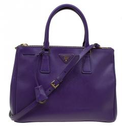 Pre Owned Prada Purple Saffiano Lux Leather Double Zip Tote