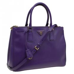 Pre Owned Prada Purple Saffiano Lux Leather Double Zip Tote