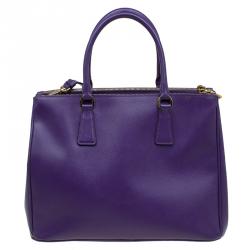 Pre Owned Prada Purple Saffiano Lux Leather Double Zip Tote