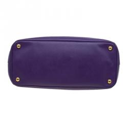 Pre Owned Prada Purple Saffiano Lux Leather Double Zip Tote
