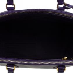 Pre Owned Prada Purple Saffiano Lux Leather Double Zip Tote