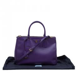 Pre Owned Prada Purple Saffiano Lux Leather Double Zip Tote