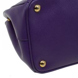 Pre Owned Prada Purple Saffiano Lux Leather Double Zip Tote