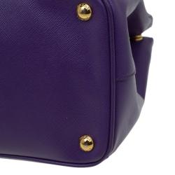Pre Owned Prada Purple Saffiano Lux Leather Double Zip Tote