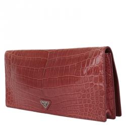 Pre Owned Prada Red Crocodile Clutch
