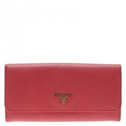 Pre Owned Prada Pink Saffiano Leather Continental Wallet