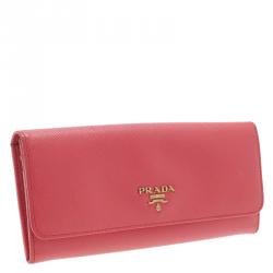 Pre Owned Prada Pink Saffiano Leather Continental Wallet