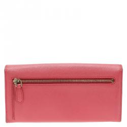Pre Owned Prada Pink Saffiano Leather Continental Wallet