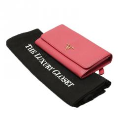 Pre Owned Prada Pink Saffiano Leather Continental Wallet