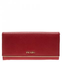 Pre Owned Prada Red Saffiano Metal Leather Detail Organizer Wallet