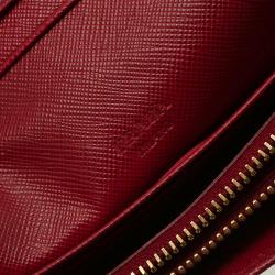 Pre Owned Prada Red Saffiano Metal Leather Detail Organizer Wallet