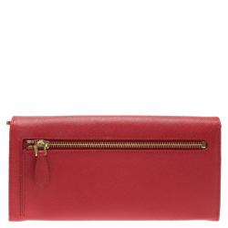 Pre Owned Prada Red Saffiano Metal Leather Detail Organizer Wallet