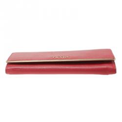 Pre Owned Prada Red Saffiano Metal Leather Detail Organizer Wallet