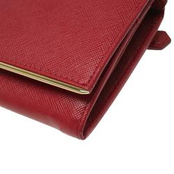 Pre Owned Prada Red Saffiano Metal Leather Detail Organizer Wallet