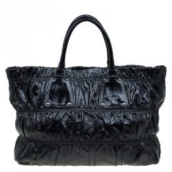 Pre Owned Prada Black Gaufre Patent Leather Large Shopper Tote