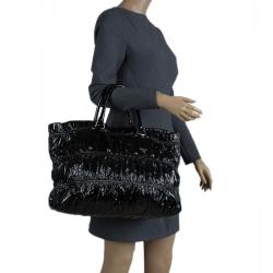 Pre Owned Prada Black Gaufre Patent Leather Large Shopper Tote