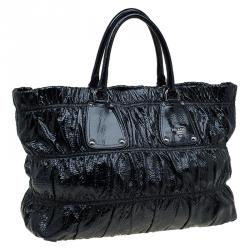 Pre Owned Prada Black Gaufre Patent Leather Large Shopper Tote