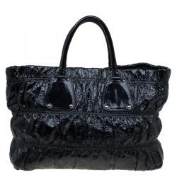 Pre Owned Prada Black Gaufre Patent Leather Large Shopper Tote