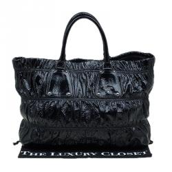 Pre Owned Prada Black Gaufre Patent Leather Large Shopper Tote