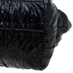 Pre Owned Prada Black Gaufre Patent Leather Large Shopper Tote