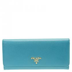 Pre Owned Prada Turquoise Saffiano Leather Continental Wallet