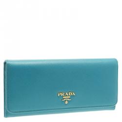 Pre Owned Prada Turquoise Saffiano Leather Continental Wallet