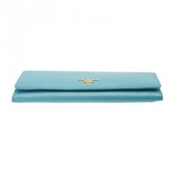 Pre Owned Prada Turquoise Saffiano Leather Continental Wallet