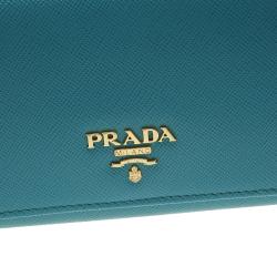 Pre Owned Prada Turquoise Saffiano Leather Continental Wallet