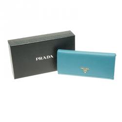 Pre Owned Prada Turquoise Saffiano Leather Continental Wallet