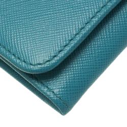 Pre Owned Prada Turquoise Saffiano Leather Continental Wallet