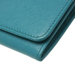 Pre Owned Prada Turquoise Saffiano Leather Continental Wallet