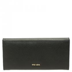 Pre Owned Prada Black Saffiano Fiocco Leather Jewel Embellished Continental Wallet