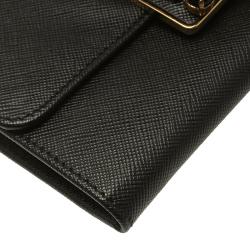 Pre Owned Prada Black Saffiano Fiocco Leather Jewel Embellished Continental Wallet