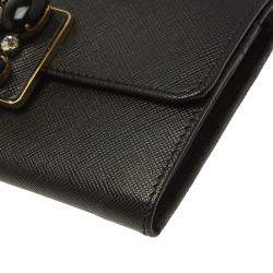 Pre Owned Prada Black Saffiano Fiocco Leather Jewel Embellished Continental Wallet