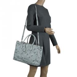 Pre Owned Prada Grey Floral Print Saffiano Leather Tote