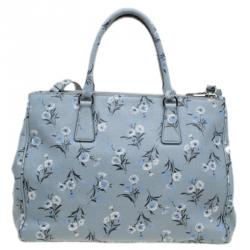 Pre Owned Prada Grey Floral Print Saffiano Leather Tote