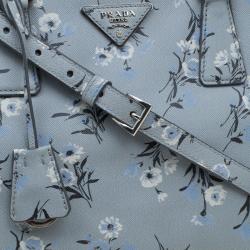 Pre Owned Prada Grey Floral Print Saffiano Leather Tote