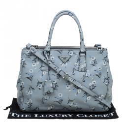 Pre Owned Prada Grey Floral Print Saffiano Leather Tote