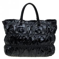 Pre Owned Prada Black Gaufre Patent Leather Large Tote