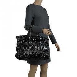Pre Owned Prada Black Gaufre Patent Leather Large Tote