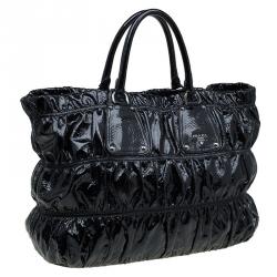 Pre Owned Prada Black Gaufre Patent Leather Large Tote