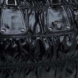 Pre Owned Prada Black Gaufre Patent Leather Large Tote