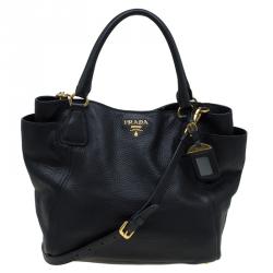 Pre Owned Prada Black Vitello Daino Leather Shopper Tote