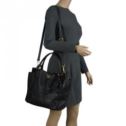 Pre Owned Prada Black Vitello Daino Leather Shopper Tote