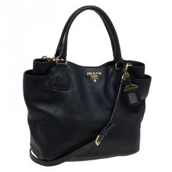 Pre Owned Prada Black Vitello Daino Leather Shopper Tote