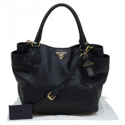 Pre Owned Prada Black Vitello Daino Leather Shopper Tote