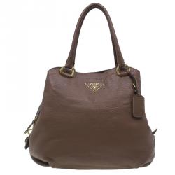 مملوكة مسبقًا Prada Cocoa Brown Vitello Daino Double Zipped Satchel
