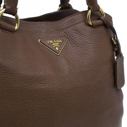 مملوكة مسبقًا Prada Cocoa Brown Vitello Daino Double Zipped Satchel