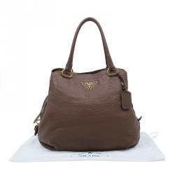 مملوكة مسبقًا Prada Cocoa Brown Vitello Daino Double Zipped Satchel