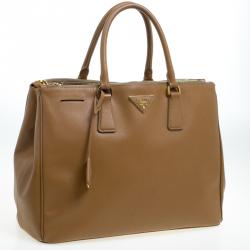 Pre Owned Prada Brown Saffiano Lux Leather Large Double  Zip Tote